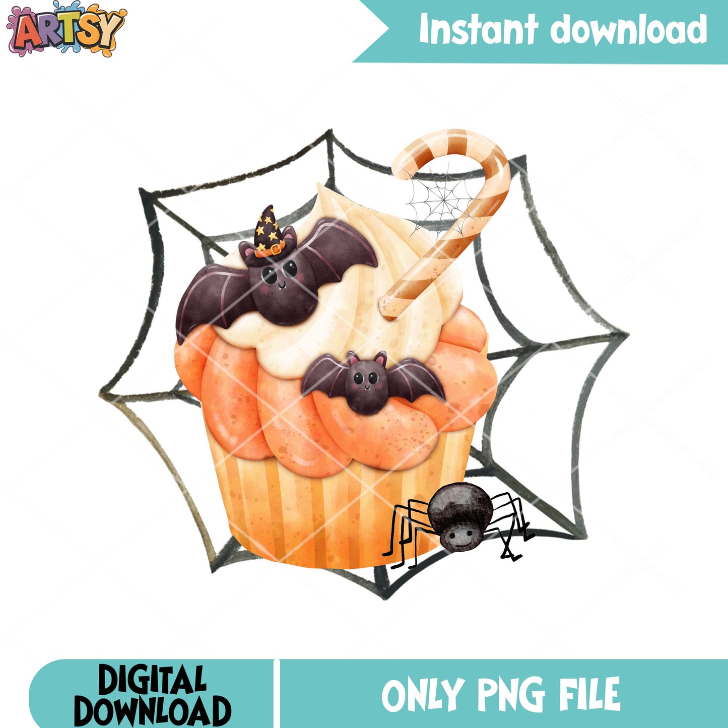 Chocolate bats spider web png, candy cane  png, halloween scary png