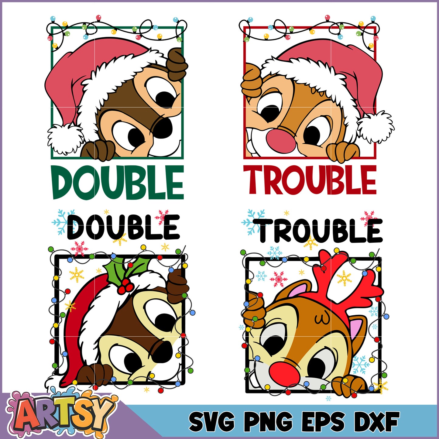 Christmas Chipmunks SVG Bundle PNG, EPS, DXF
