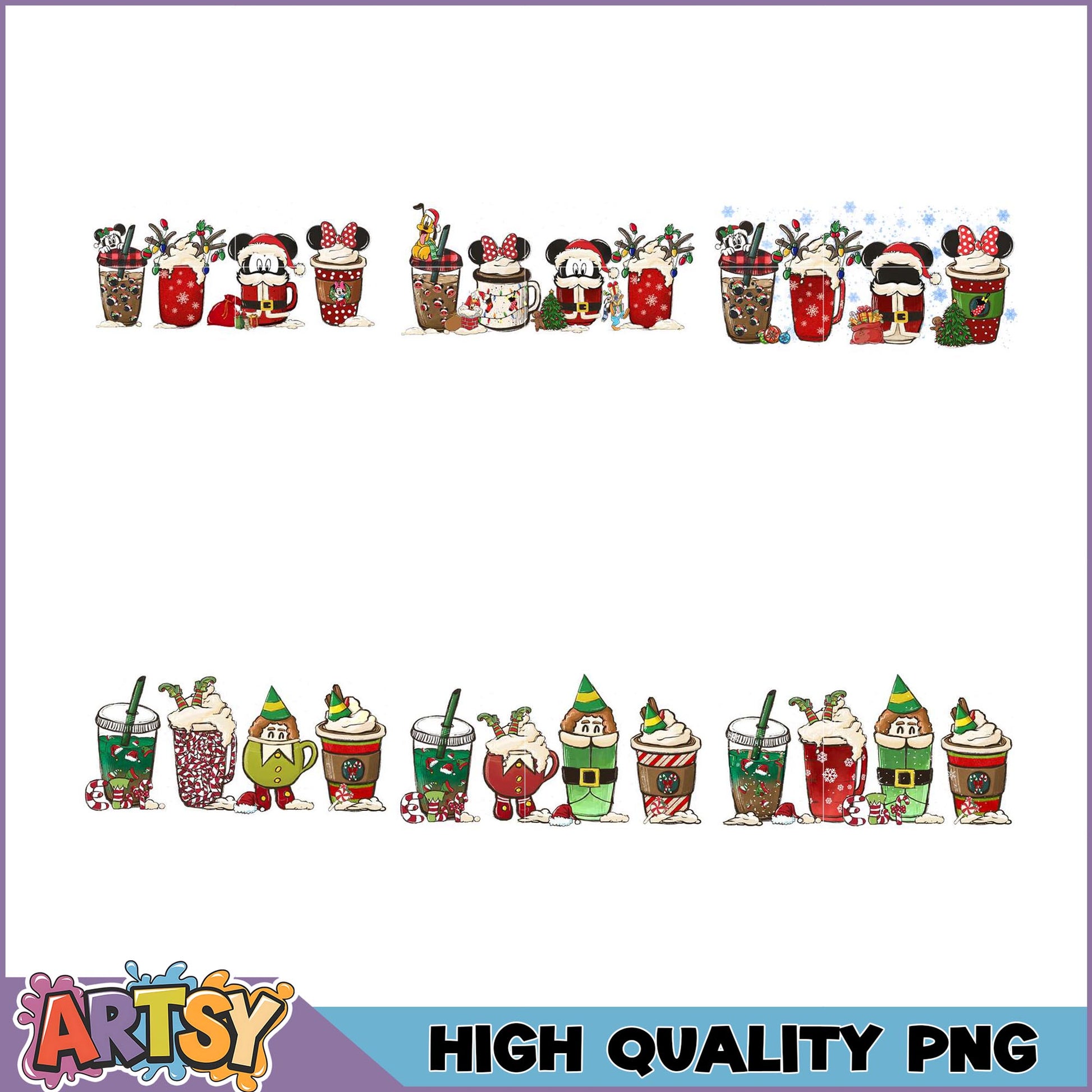 Christmas Coffee PNG Bundle Mickey & Elves