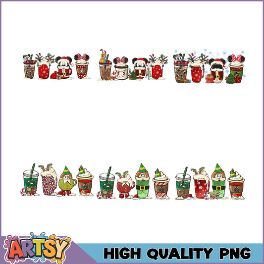 Christmas Coffee PNG Bundle Mickey & Elves