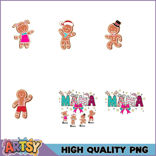 Christmas Mama Gingerbread PNG Bundle - High Quality