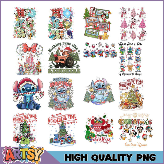 Christmas PNG Bundle Disney & Stitch Designs