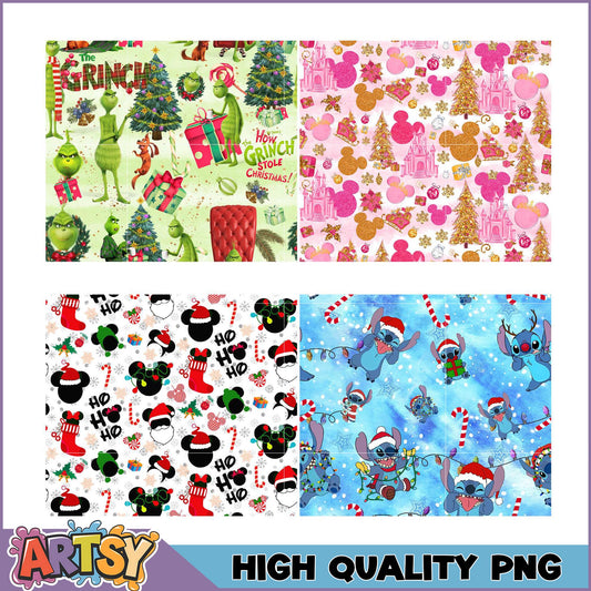 Christmas PNG Bundle Grinch, Mickey, Stitch Designs