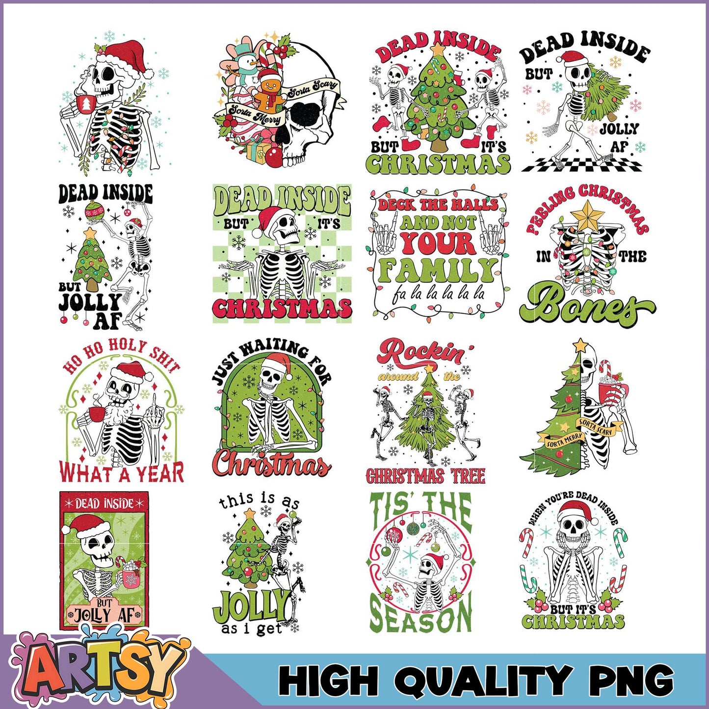 Christmas Skeleton PNG Bundle High Quality Designs