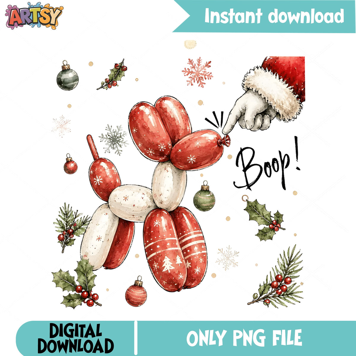 Christmas Balloon Dog Boop Santa PNG, Funny Christmas PNG, Holiday PNG