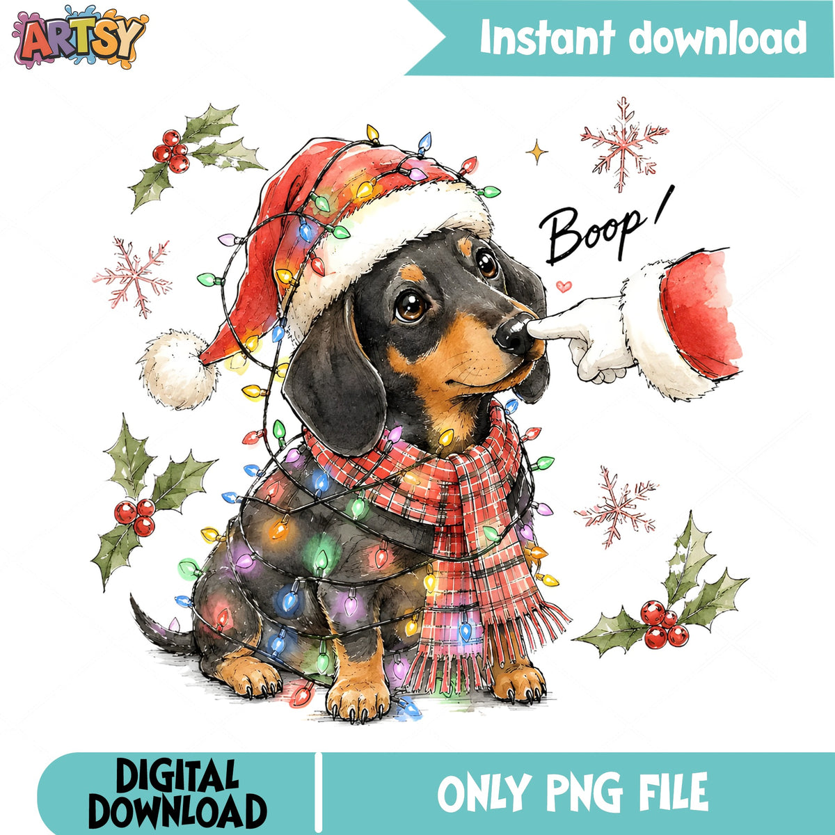 Christmas Dachshund Boop PNG, Cute Dog Santa Hat PNG, Holiday Dog PNG