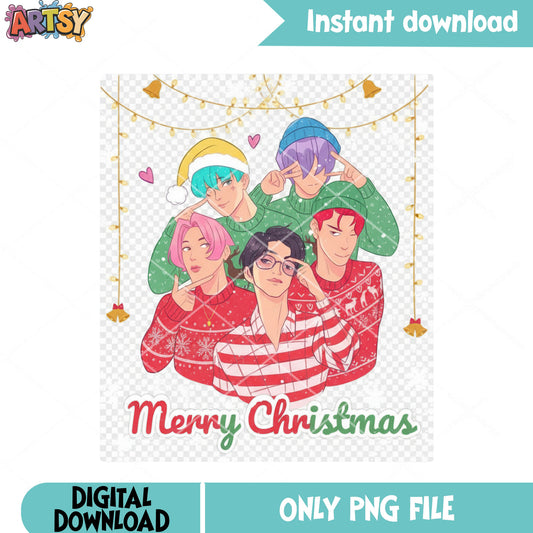 Christmas boys band png, kpop demon hunters png, merry christmas png