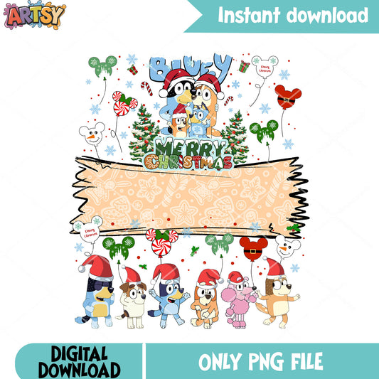 Christmas cards bluey family png, Bluey movie png, merry christmas png