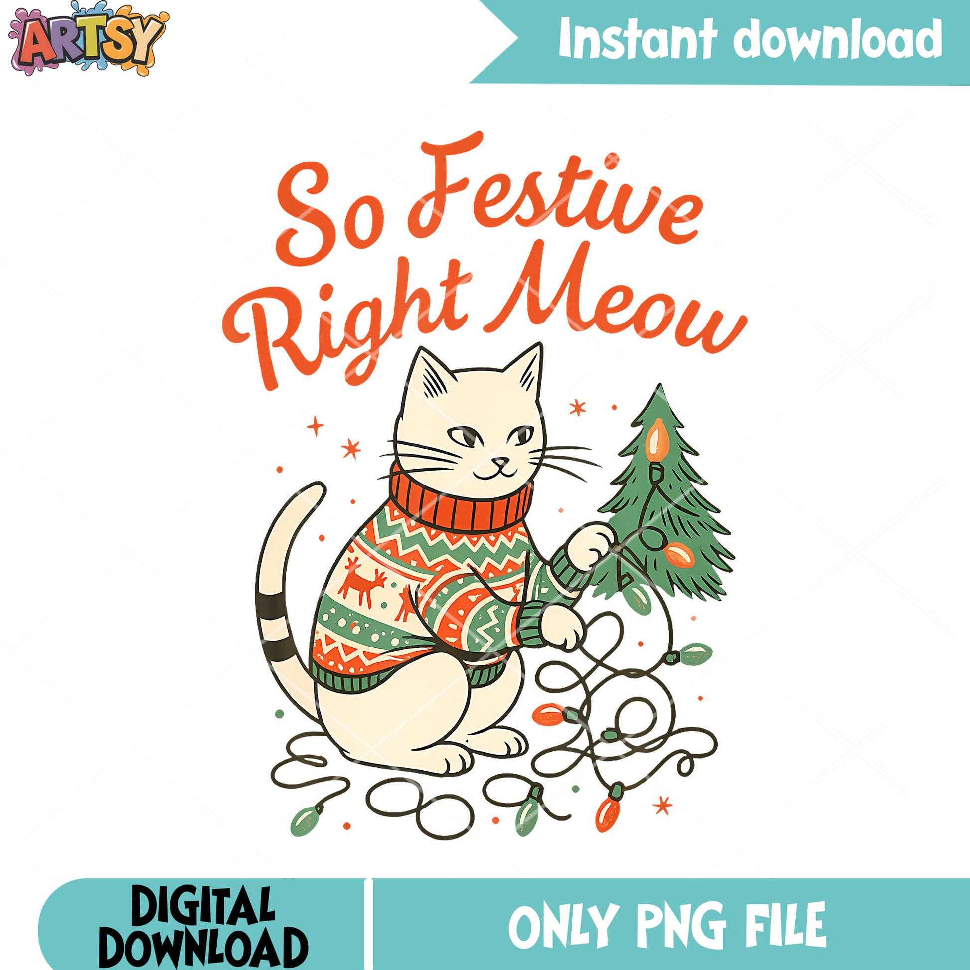 Christmas cat stringlights png, christmas tree png, merry christmas​ png