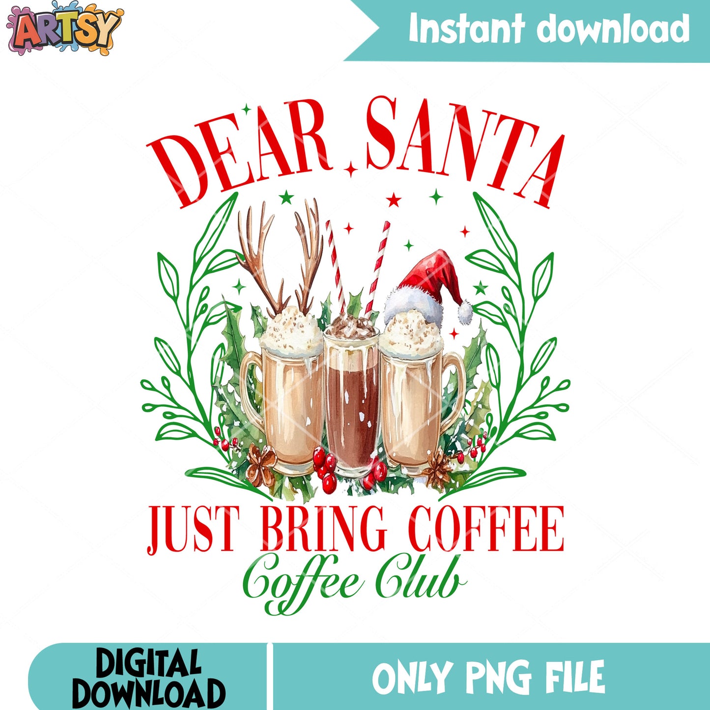 Christmas coffee club png, christmas vibes png, christmas coffee​ png