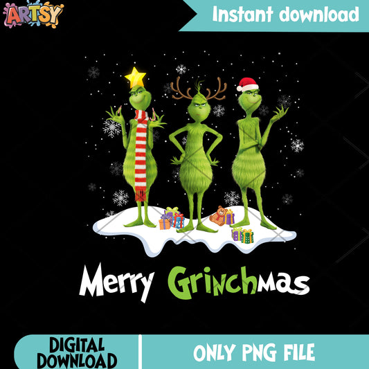 Christmas costume grinch png, christmas gifts png, christmas decor png