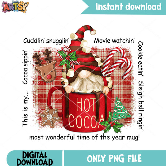 Christmas cuddlin snugglin png, christmas poster png, hot cocoa png
