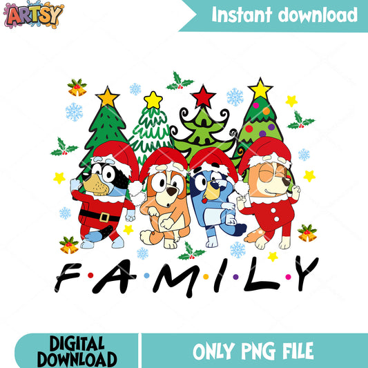 Christmas decor bluey family png, christmas tree png, bingo heeler png