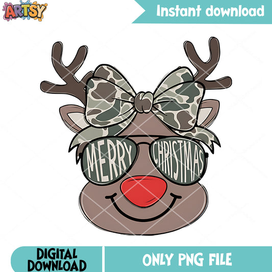 Christmas decor vibe png, reindeer christmas png, red nose png