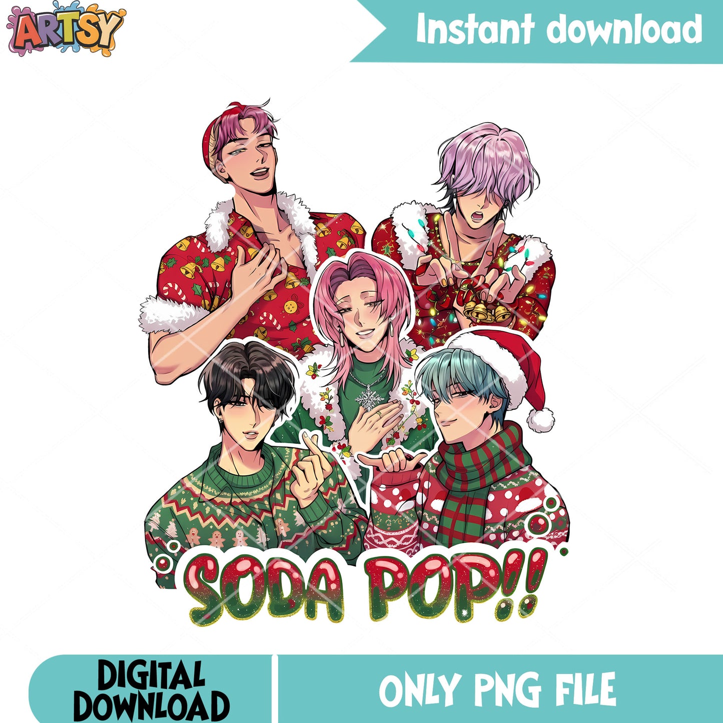 Christmas demon kpop png, kpop demon hunters png, christmas sweater png