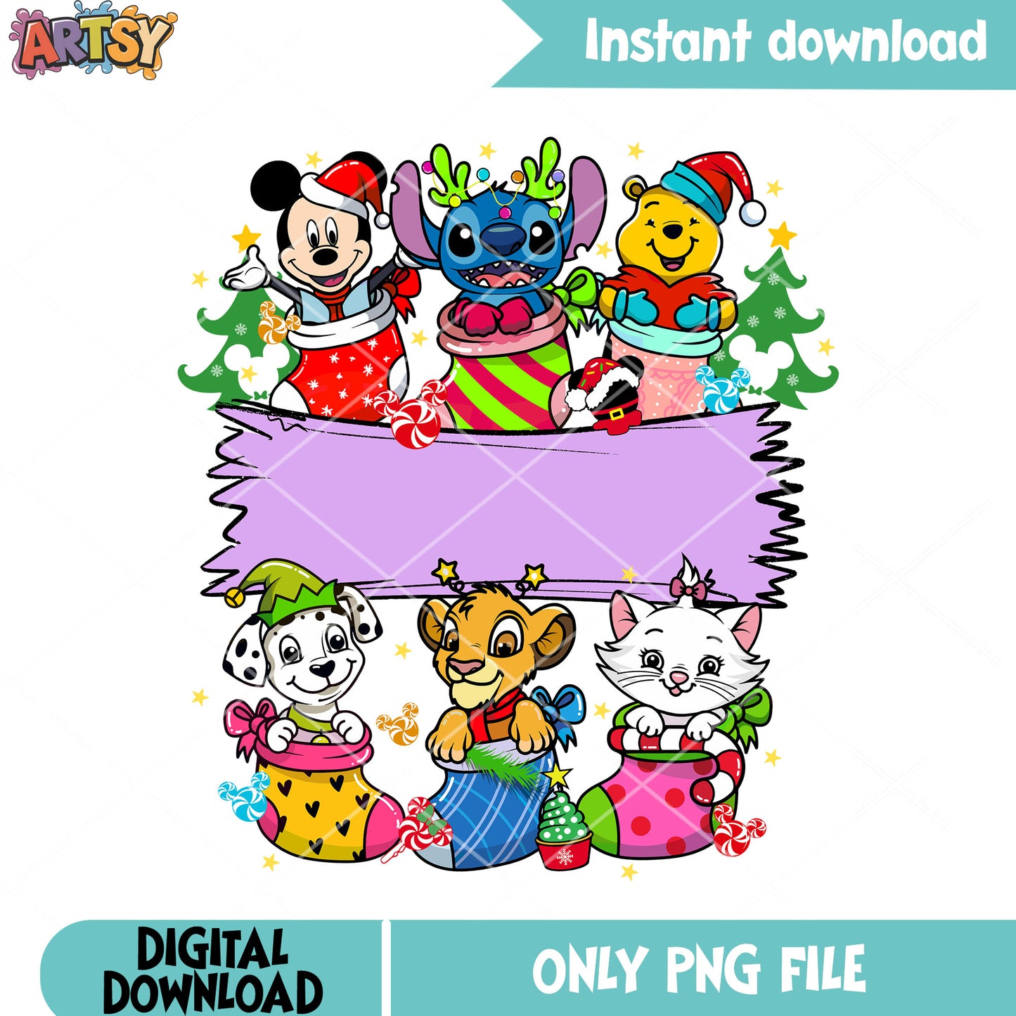 Christmas disney characters png, mickey mouse png, winnie the pooh png