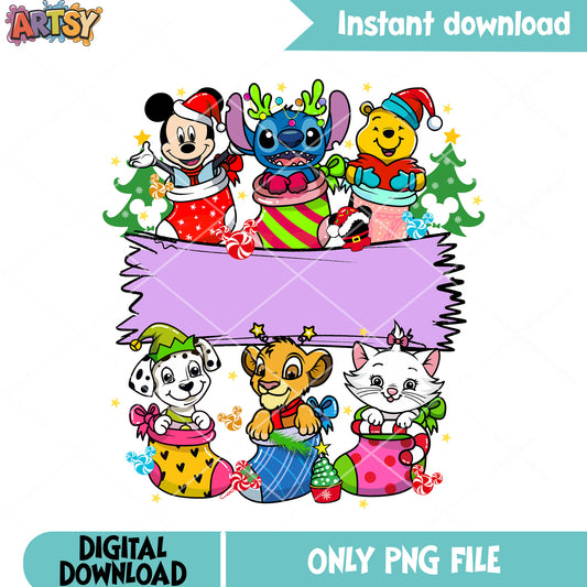 Christmas disney characters png, mickey mouse png, winnie the pooh png