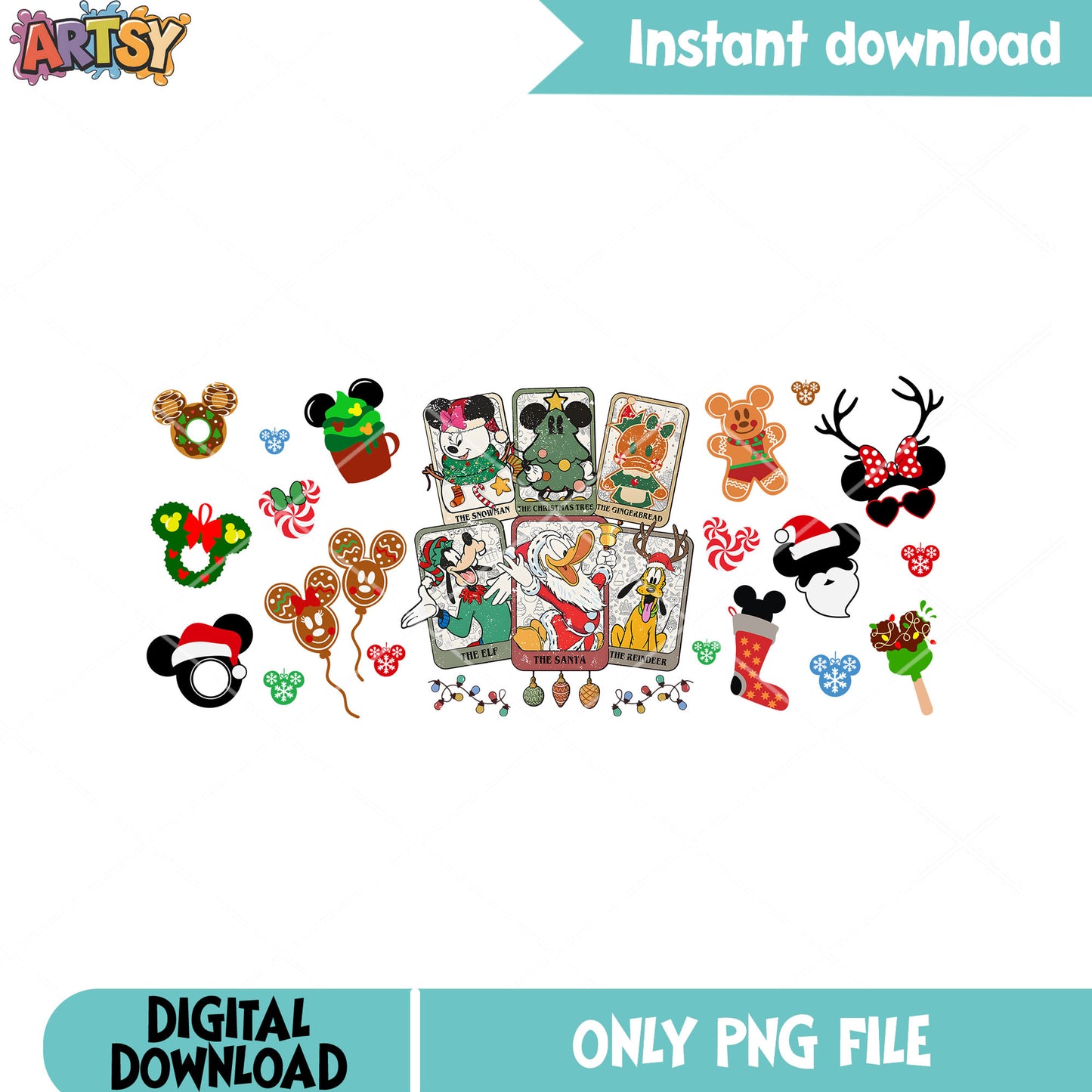 Christmas disney costume png, christmas poster png, mickey and friends png