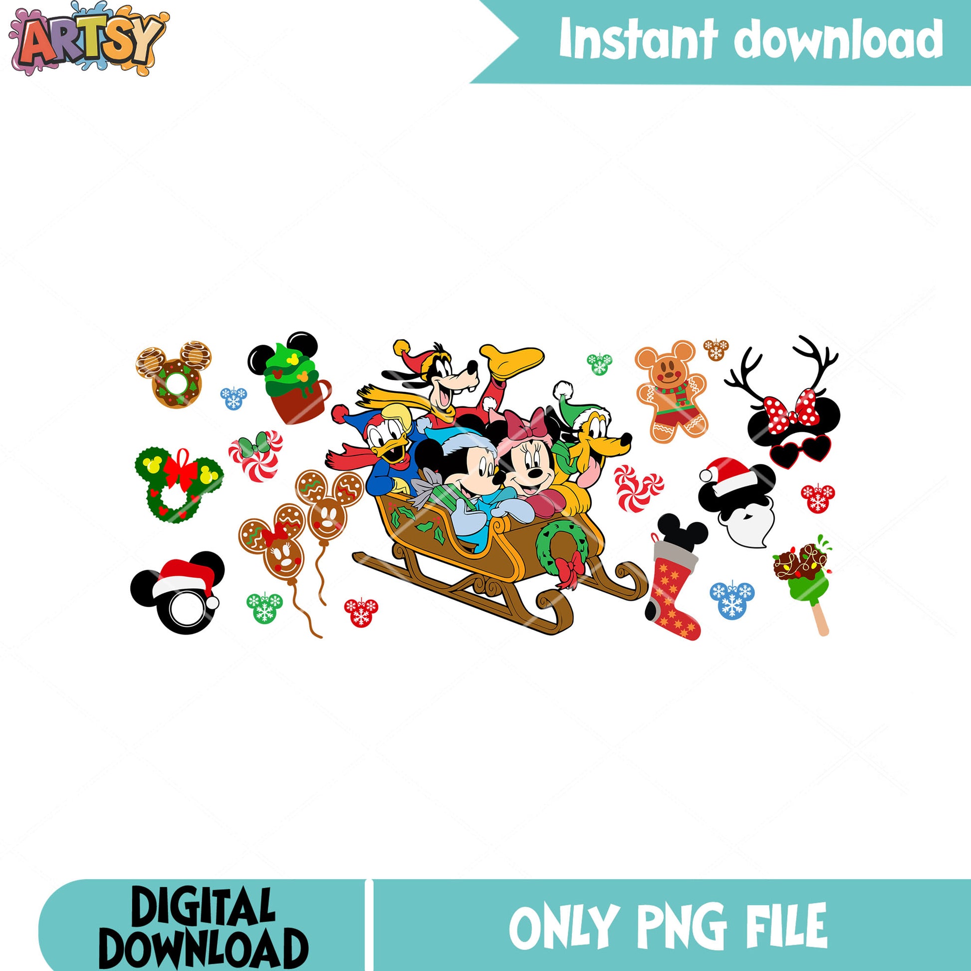 Christmas disney sleigh png, donald duck png, mickey mouse png