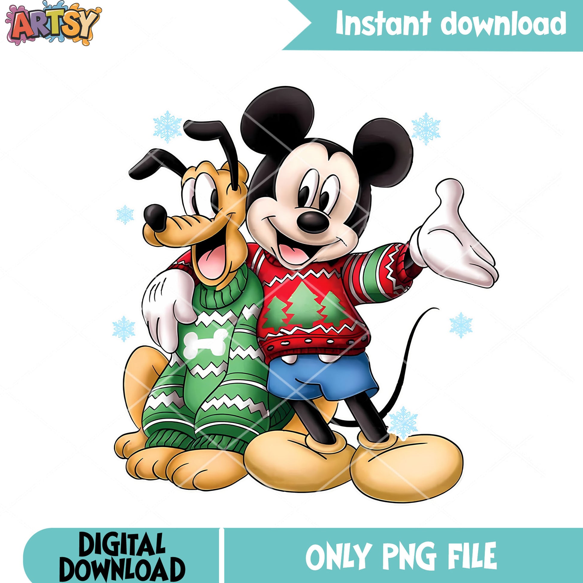 Christmas disney sweater png, mickey mouse png, mickey and friends png
