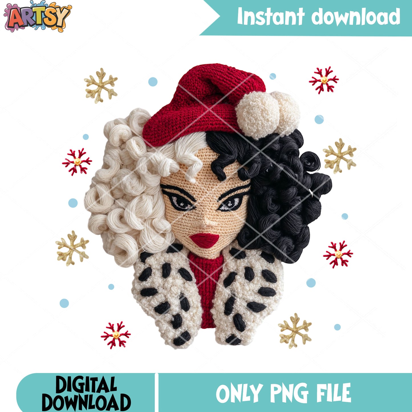 Christmas disney villant png, 101 dalmatians png, cruella movie png