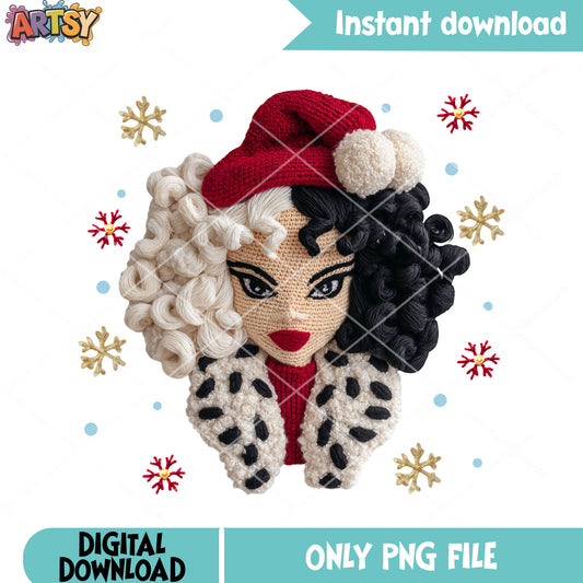 Christmas disney villant png, 101 dalmatians png, cruella movie png