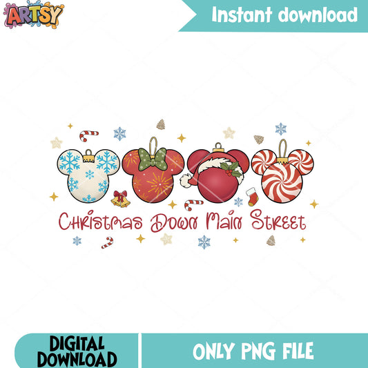 Christmas down main street png, snowflake png, mickey icon png