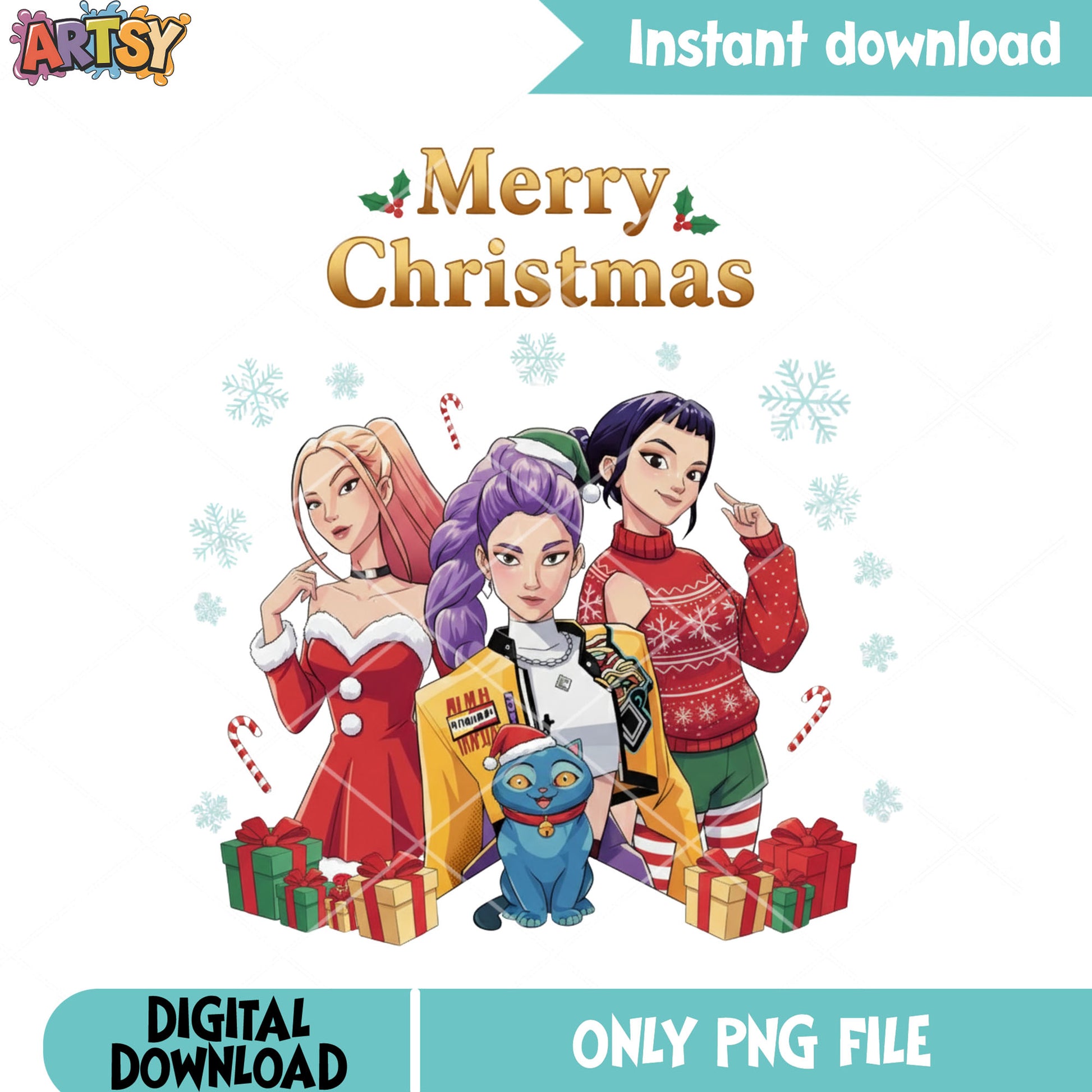 Christmas gifts hunter png, kpop demon hunter png, mery christmas png