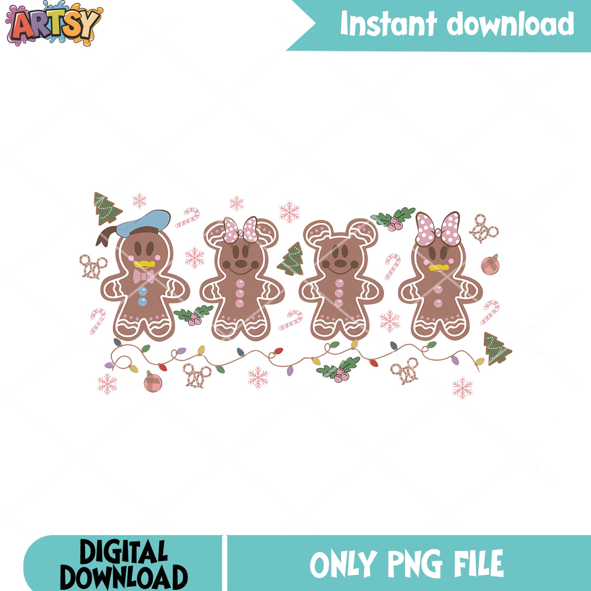 Christmas gingerbread png, christmas snack png, mickey and friends png