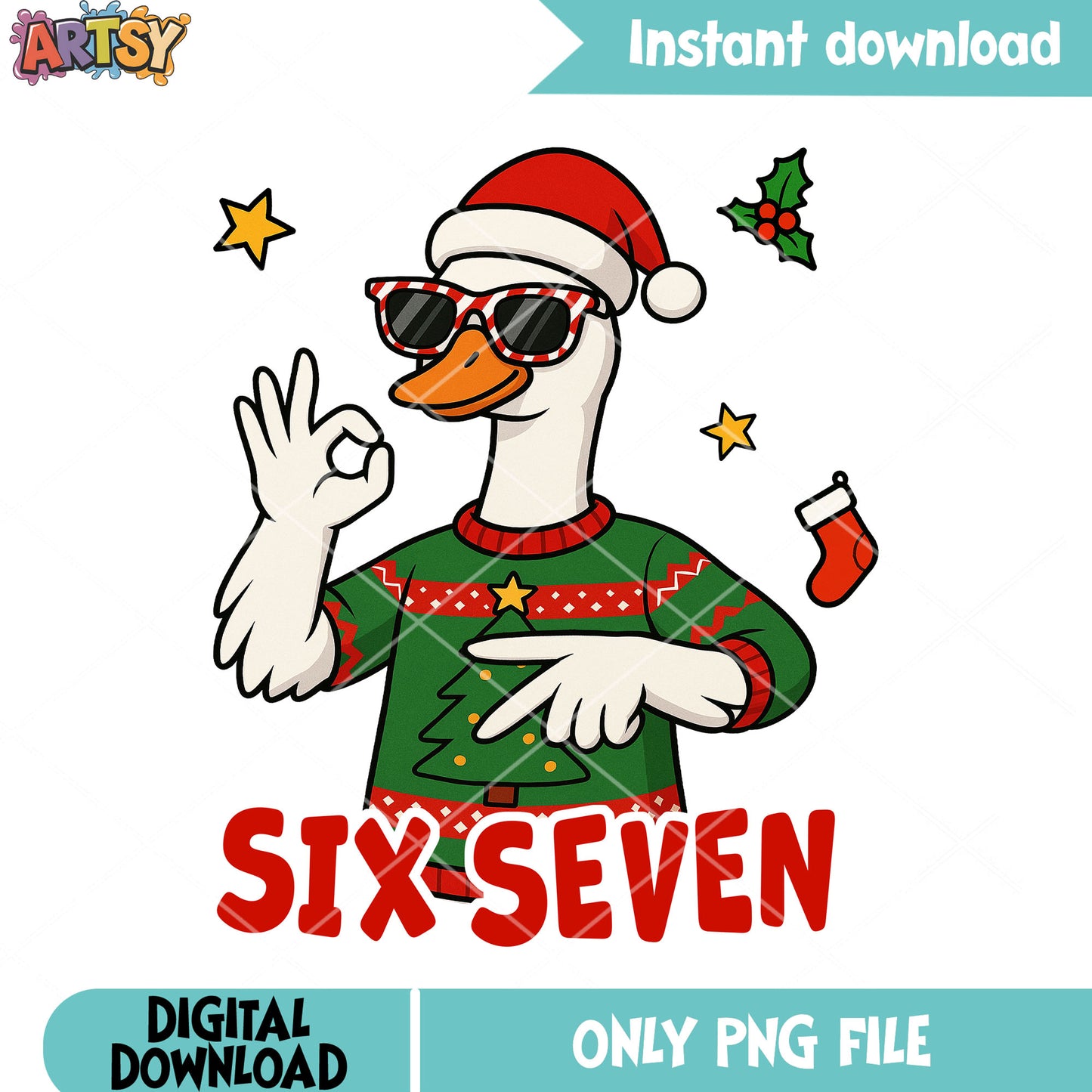 Christmas goose cool png, six seven png, merry xmas png