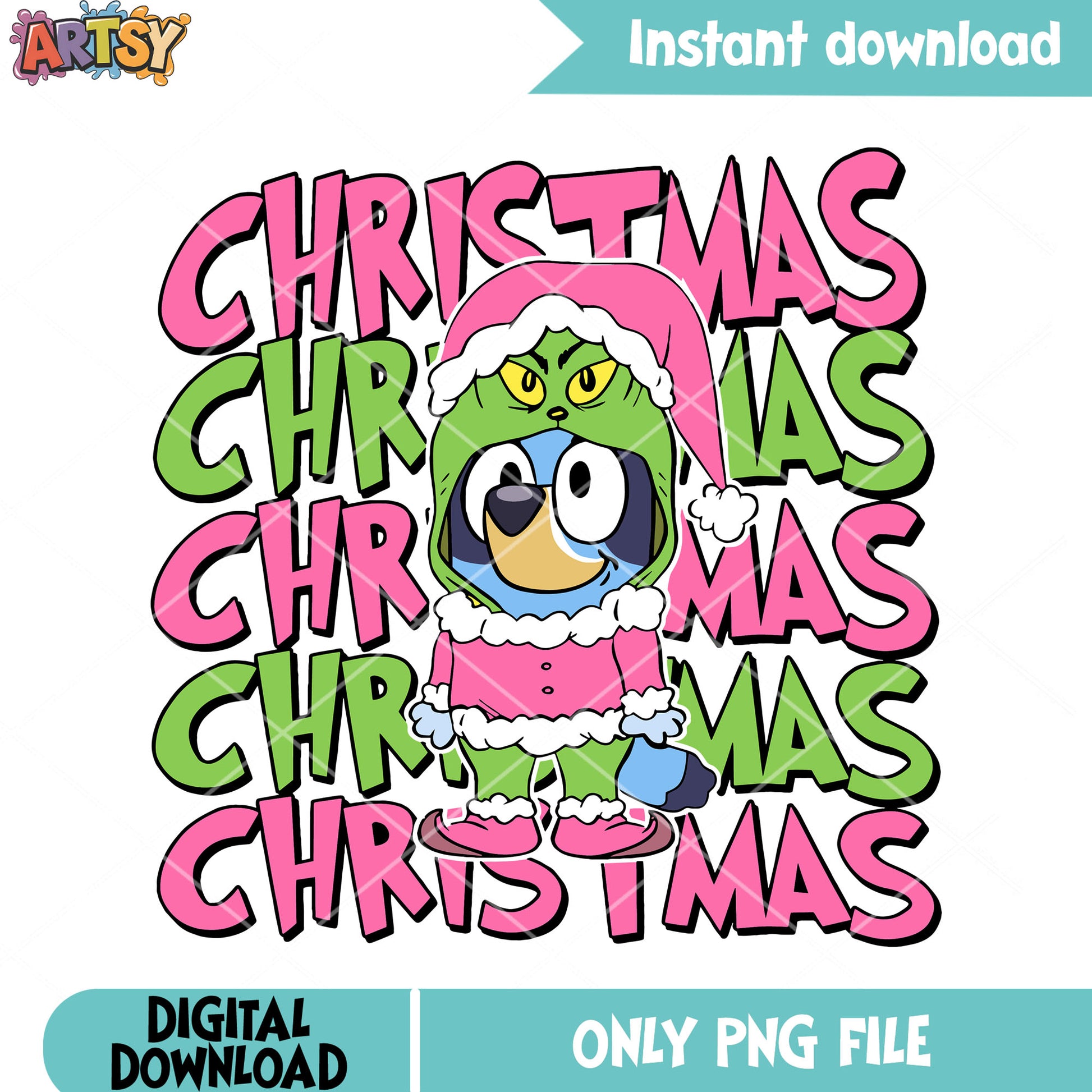 Christmas grinch bluey png, bluey heeler png, grinch costume png