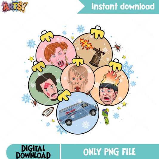 Christmas home alone decor png, christmas crystal ball png, merry xmas png