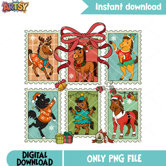 Christmas horse png, ribbon bow tie png, christmas present png