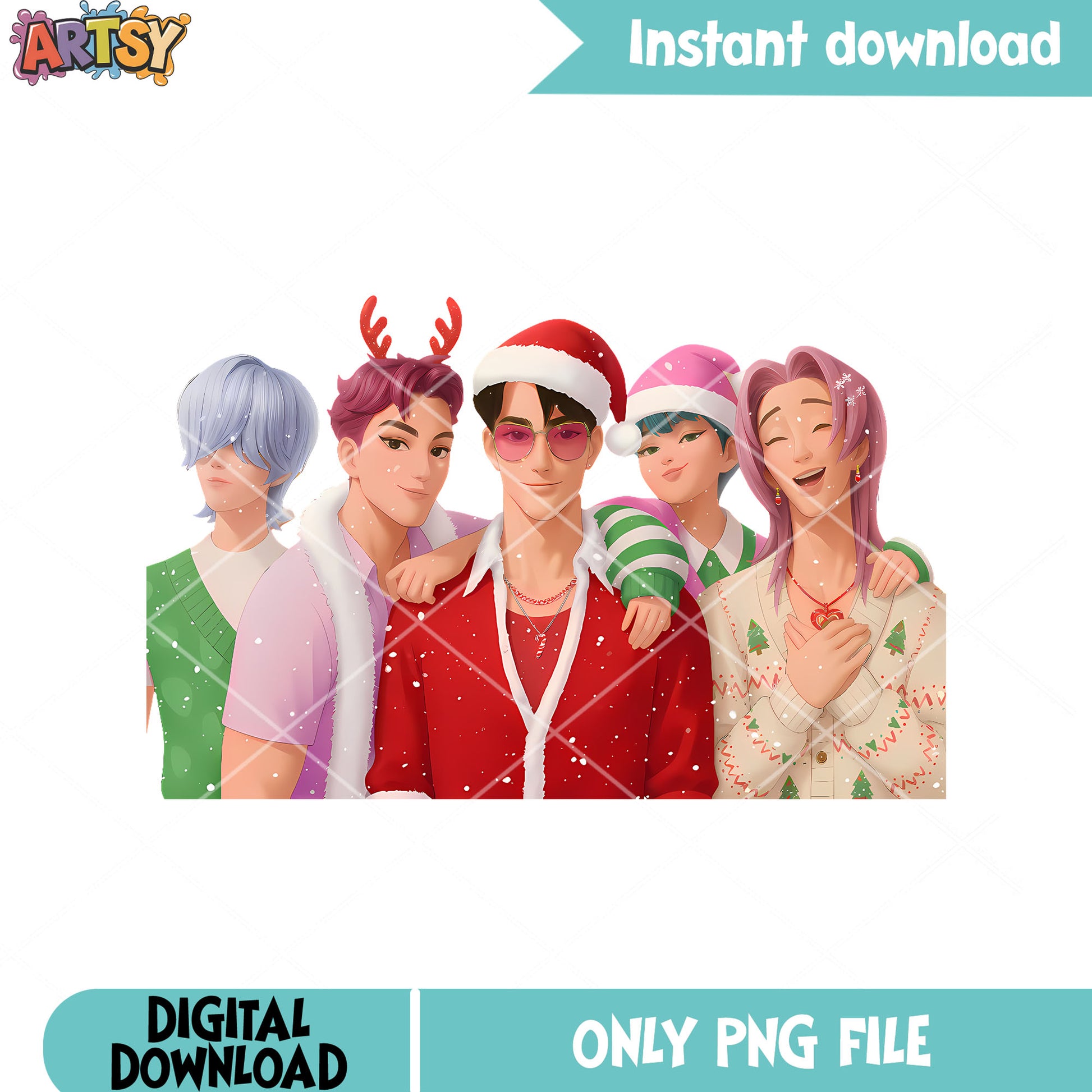 Christmas kpop demon hunters  png, christmas santa png, saja boys png