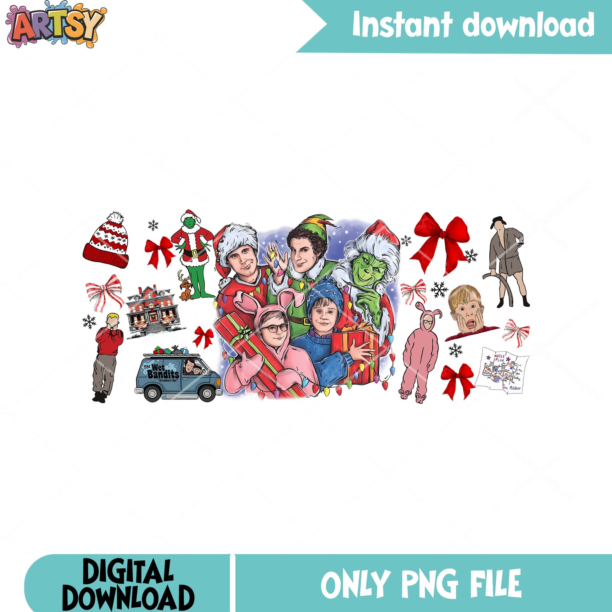 Christmas lights night movie png, christmas gifts png, home alone png