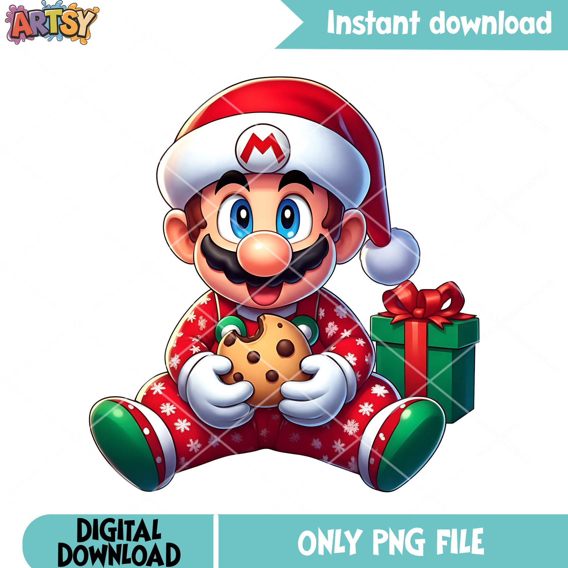 Christmas mario cookies png, super mario png, christmas gifts png