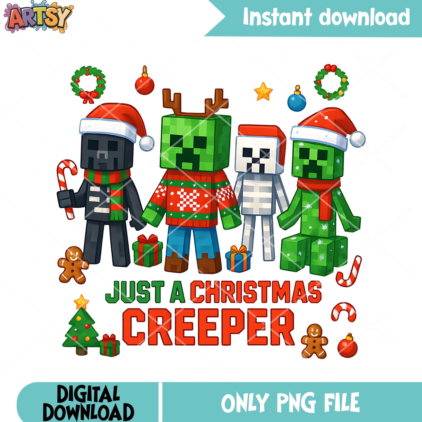 Christmas minecraft monster png, christmas decor png, enderman png