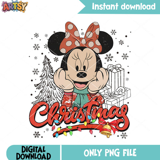 Christmas minnie poster png, minnie mouse png, christmas gifts png