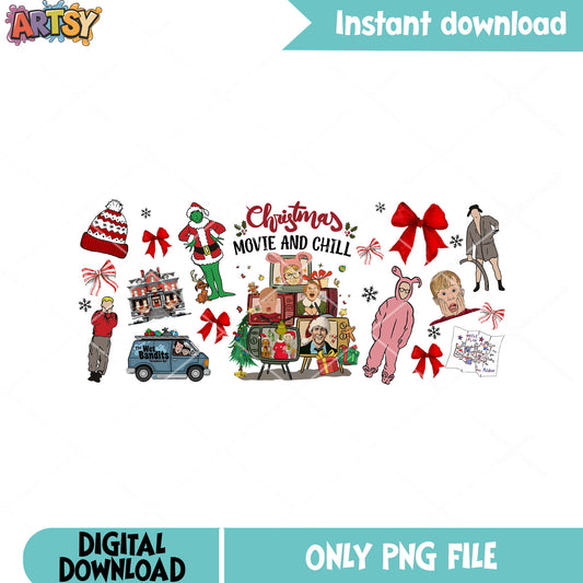 Christmas movie and chill png, christmas movies png, christmas vibes png