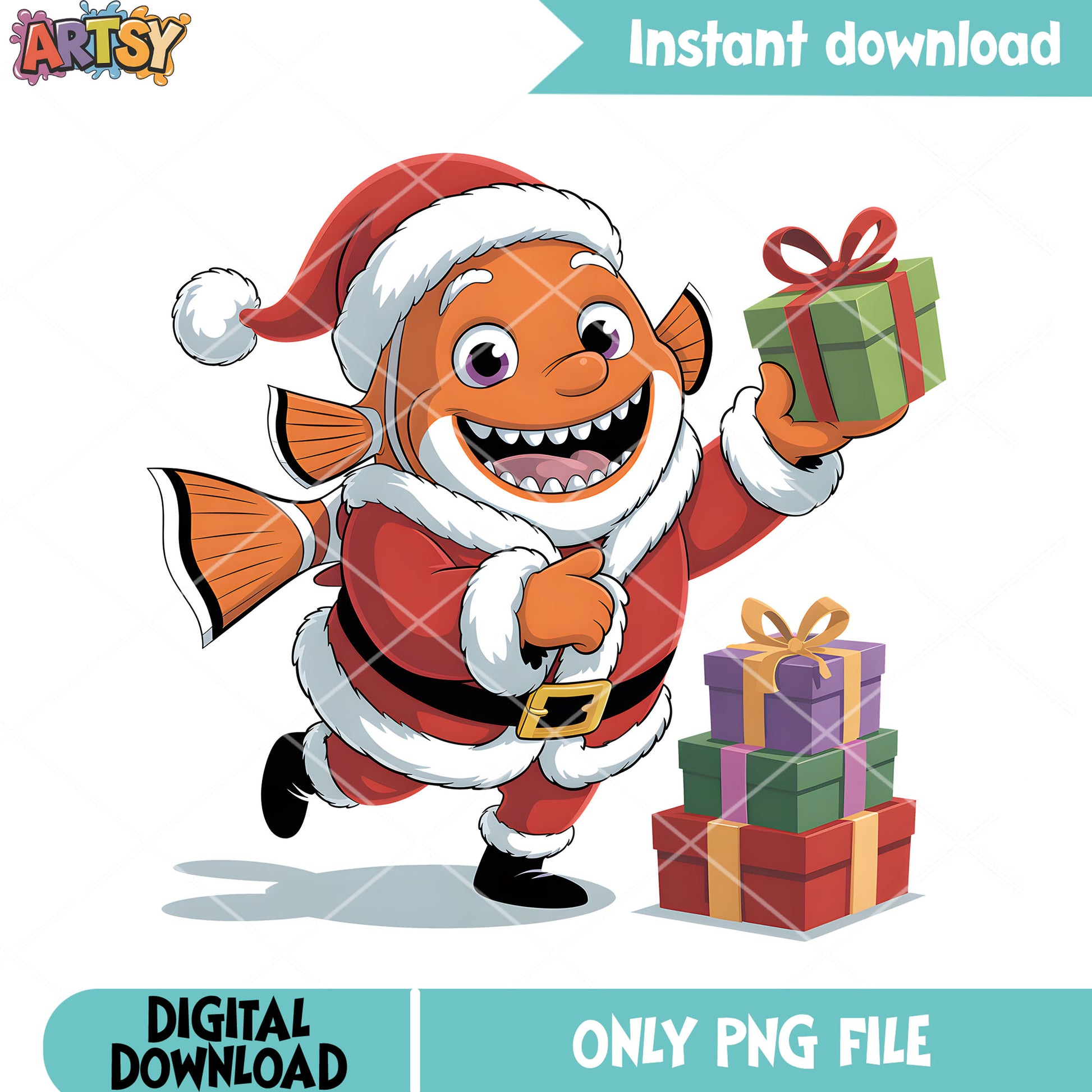Christmas nemo gifts png, christmas vibes png, clownfish nemo png