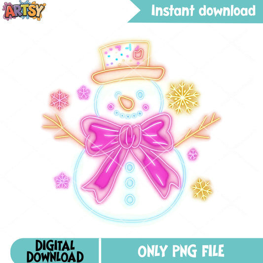 Christmas neon snowman png, chritmas vibes png, christmas snowman png
