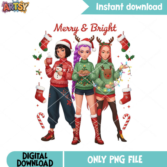 Christmas of huntrix png, kpop demon hunters png, christmas socks png