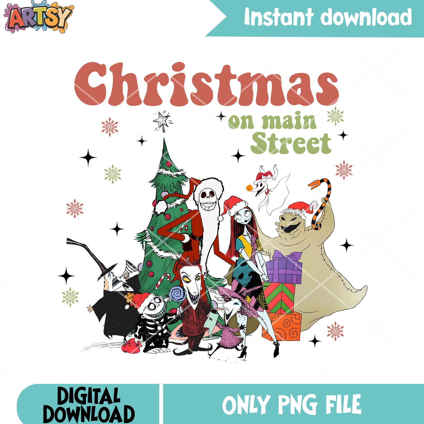 Christmas on main street png, christmas tree png, oogie boogie png