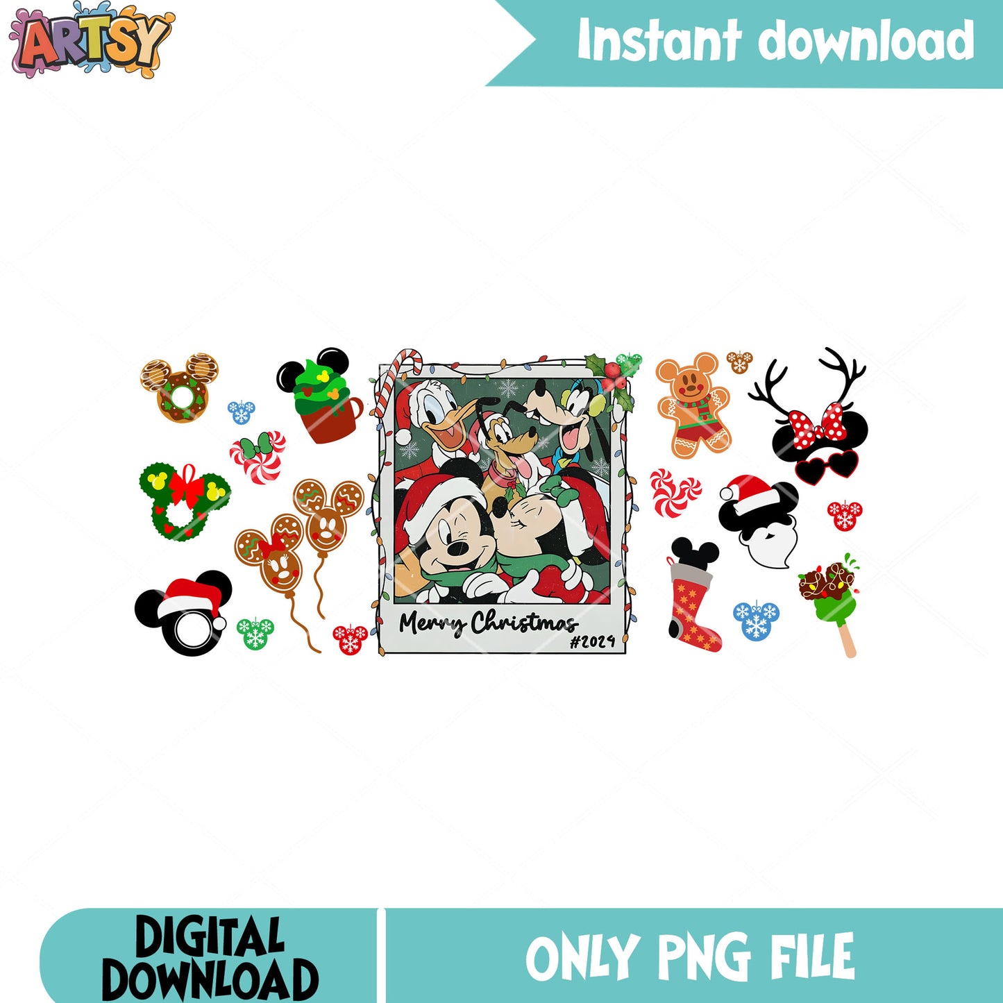 Christmas pic 2024 png, mickey and friends png, merry christmas png