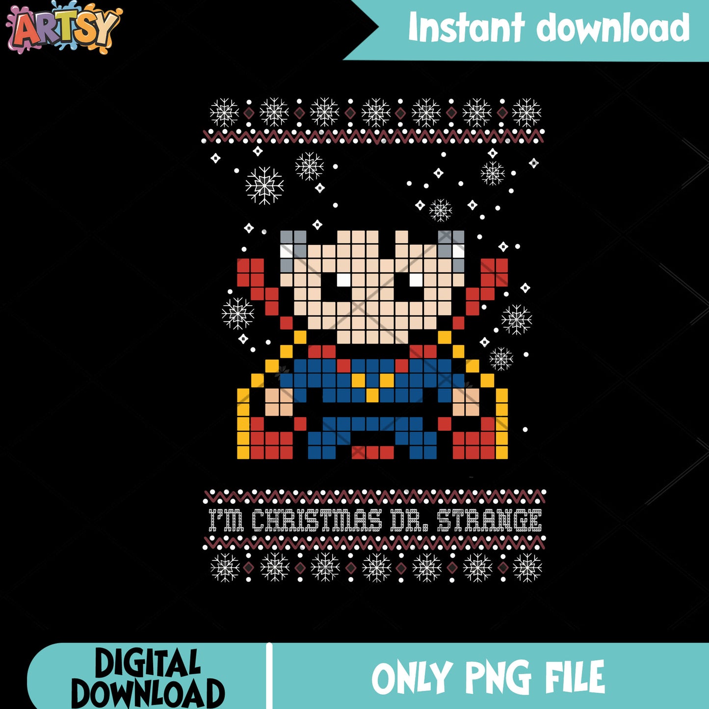 Christmas pixel dr strange png, marvel christmas png, christmas poster png