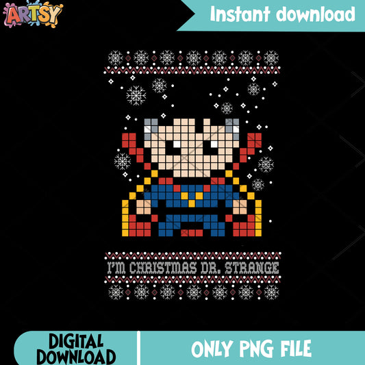 Christmas pixel dr strange png, marvel christmas png, christmas poster png