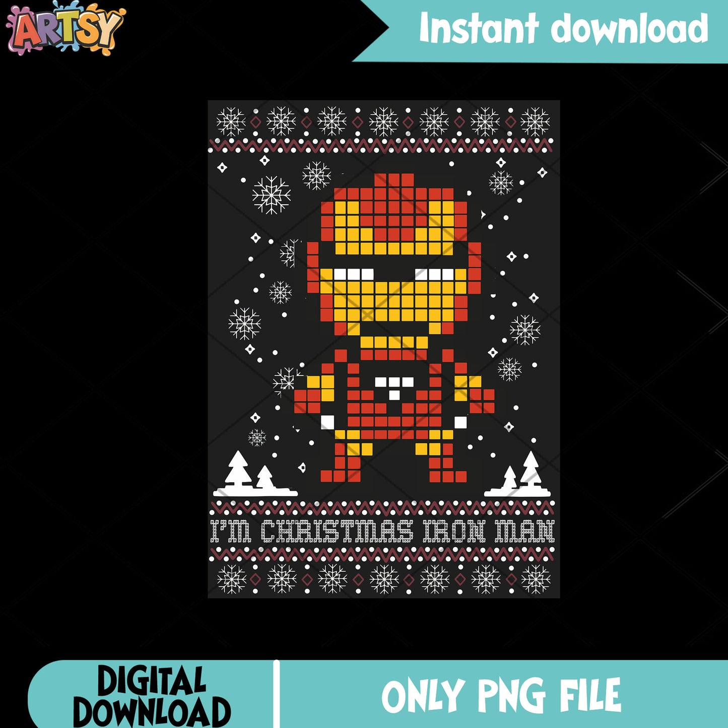 Christmas pixel iron man png, iron man png, merry christmas png