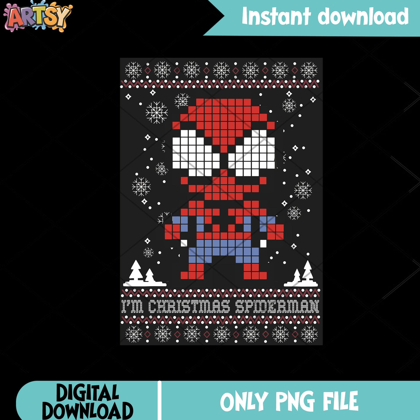 Christmas pixel spidy png, spider man png, merry christmas png