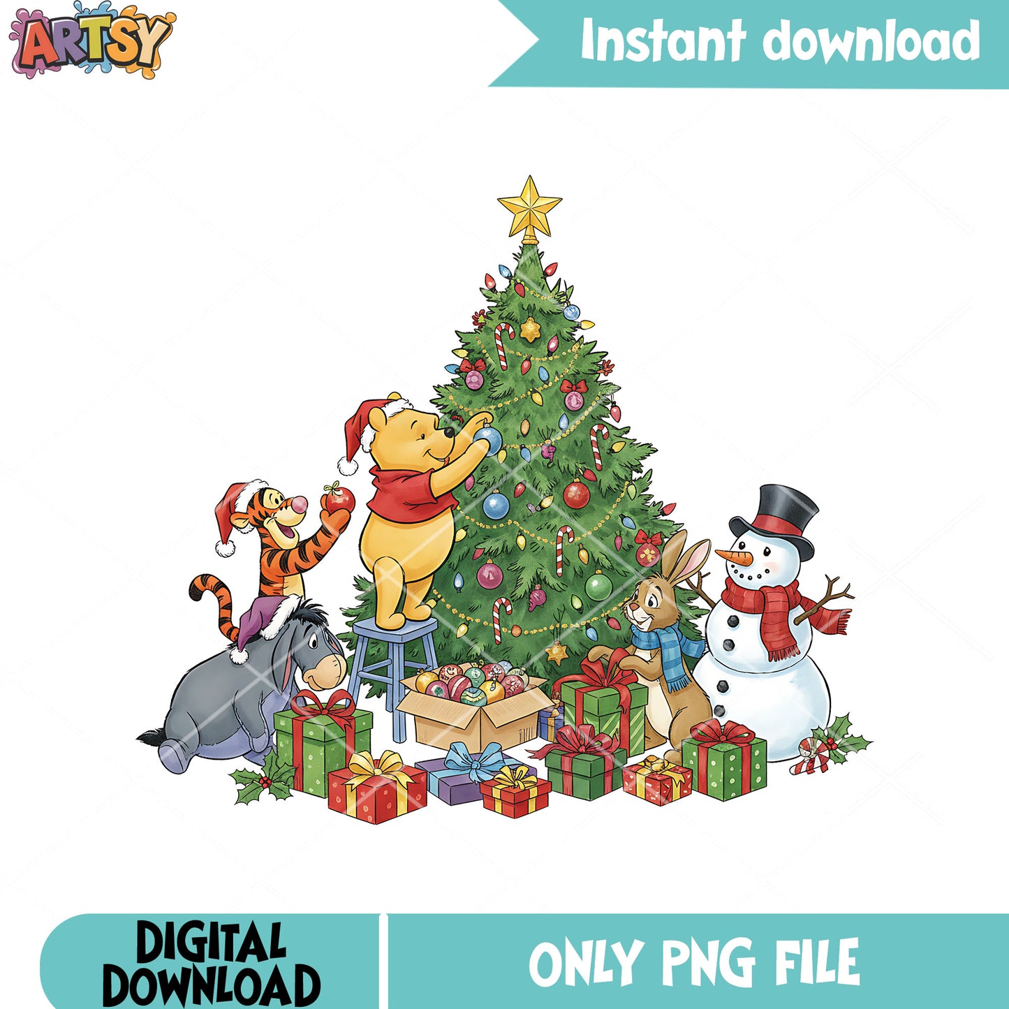 Christmas pooh and friends png, christmas tree png, Winnie the pooh​ png