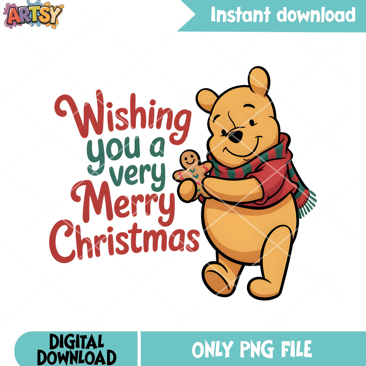 Christmas pooh gingerbread png, pooh bear png, merry xmas png